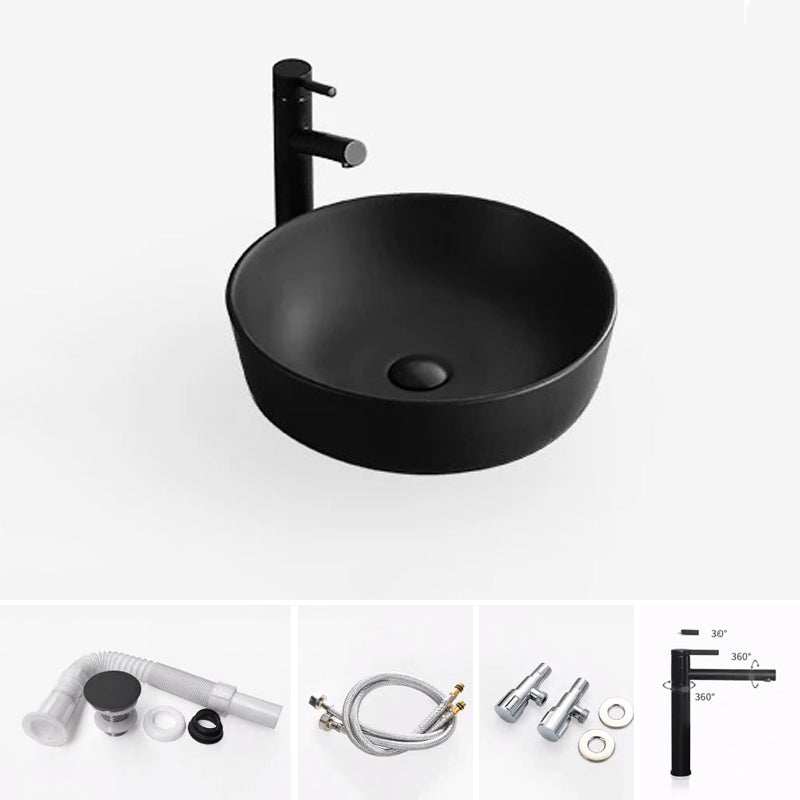 Modern Bathroom Sink Porcelain Rectangular with Pop-Up Drain and Faucet Wash Stand 17"L x 17"W x 5"H Black Sink with Faucet Clearhalo 'Bathroom Remodel & Bathroom Fixtures' 'Bathroom Sinks & Faucet Components' 'Bathroom Sinks' 'bathroom_sink' 'Home Improvement' 'home_improvement' 'home_improvement_bathroom_sink' 6272726