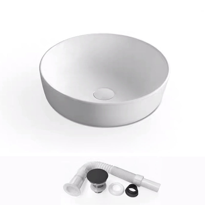 Modern Bathroom Sink Porcelain Rectangular with Pop-Up Drain and Faucet Wash Stand 17"L x 17"W x 5"H White Sink Clearhalo 'Bathroom Remodel & Bathroom Fixtures' 'Bathroom Sinks & Faucet Components' 'Bathroom Sinks' 'bathroom_sink' 'Home Improvement' 'home_improvement' 'home_improvement_bathroom_sink' 6272729