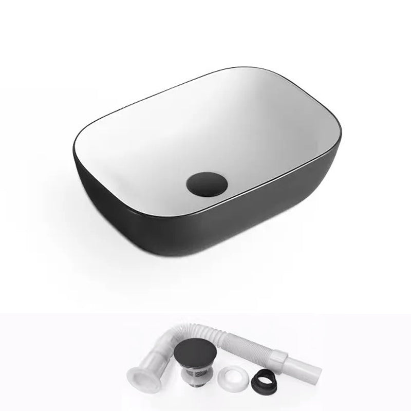 Modern Bathroom Sink Porcelain Rectangular with Pop-Up Drain and Faucet Wash Stand 18"L x 13"W x 5"H White Black Sink Clearhalo 'Bathroom Remodel & Bathroom Fixtures' 'Bathroom Sinks & Faucet Components' 'Bathroom Sinks' 'bathroom_sink' 'Home Improvement' 'home_improvement' 'home_improvement_bathroom_sink' 6272731