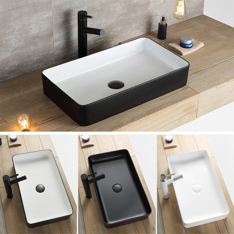 Modern Bathroom Sink Porcelain Rectangular with Pop-Up Drain and Faucet Wash Stand Clearhalo 'Bathroom Remodel & Bathroom Fixtures' 'Bathroom Sinks & Faucet Components' 'Bathroom Sinks' 'bathroom_sink' 'Home Improvement' 'home_improvement' 'home_improvement_bathroom_sink' 6272734