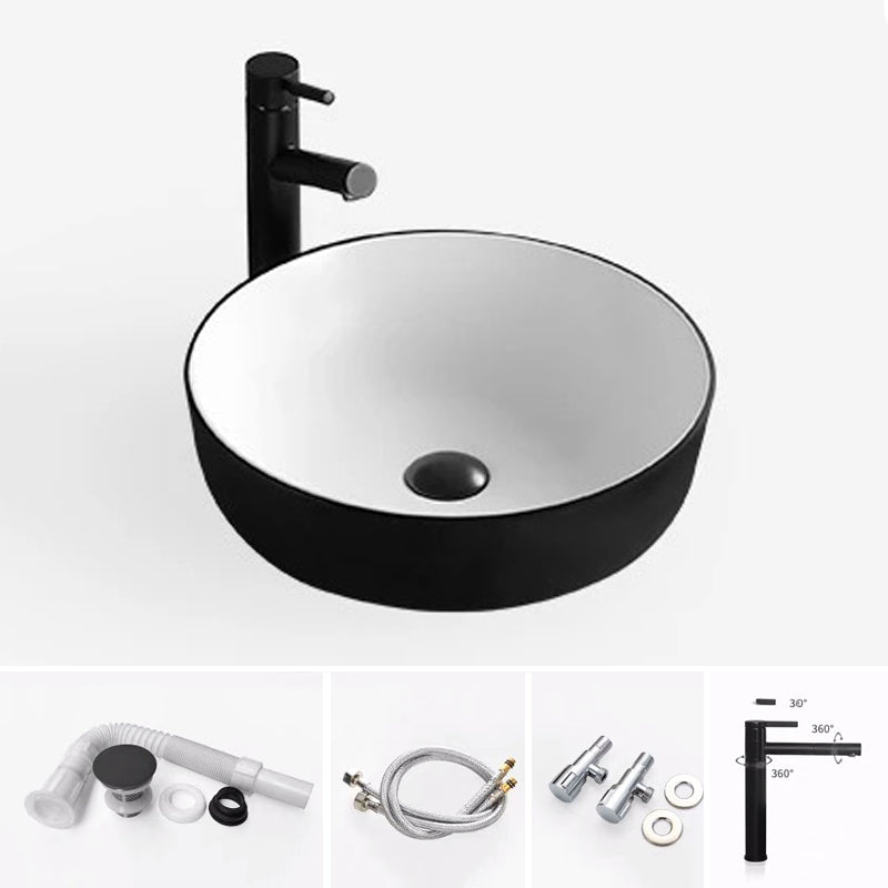 Modern Bathroom Sink Porcelain Rectangular with Pop-Up Drain and Faucet Wash Stand 17"L x 17"W x 5"H White Black Sink with Faucet Clearhalo 'Bathroom Remodel & Bathroom Fixtures' 'Bathroom Sinks & Faucet Components' 'Bathroom Sinks' 'bathroom_sink' 'Home Improvement' 'home_improvement' 'home_improvement_bathroom_sink' 6272735