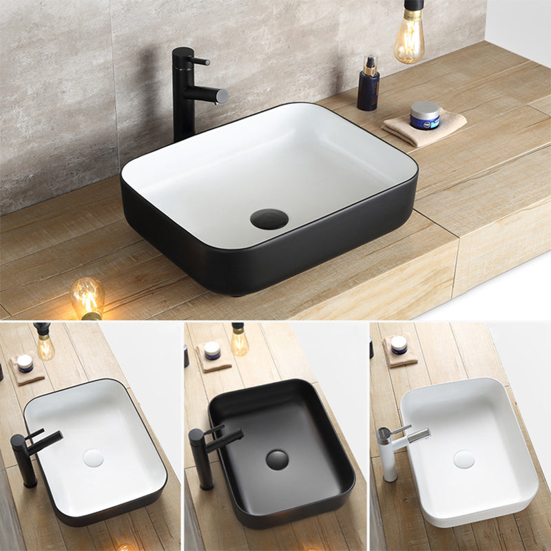 Modern Bathroom Sink Porcelain Rectangular with Pop-Up Drain and Faucet Wash Stand Clearhalo 'Bathroom Remodel & Bathroom Fixtures' 'Bathroom Sinks & Faucet Components' 'Bathroom Sinks' 'bathroom_sink' 'Home Improvement' 'home_improvement' 'home_improvement_bathroom_sink' 6272736