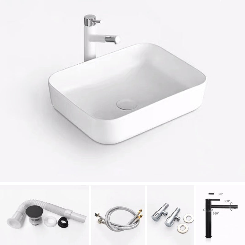 Modern Bathroom Sink Porcelain Rectangular with Pop-Up Drain and Faucet Wash Stand 20"L x 15"W x 6"H White Sink with Faucet Clearhalo 'Bathroom Remodel & Bathroom Fixtures' 'Bathroom Sinks & Faucet Components' 'Bathroom Sinks' 'bathroom_sink' 'Home Improvement' 'home_improvement' 'home_improvement_bathroom_sink' 6272737