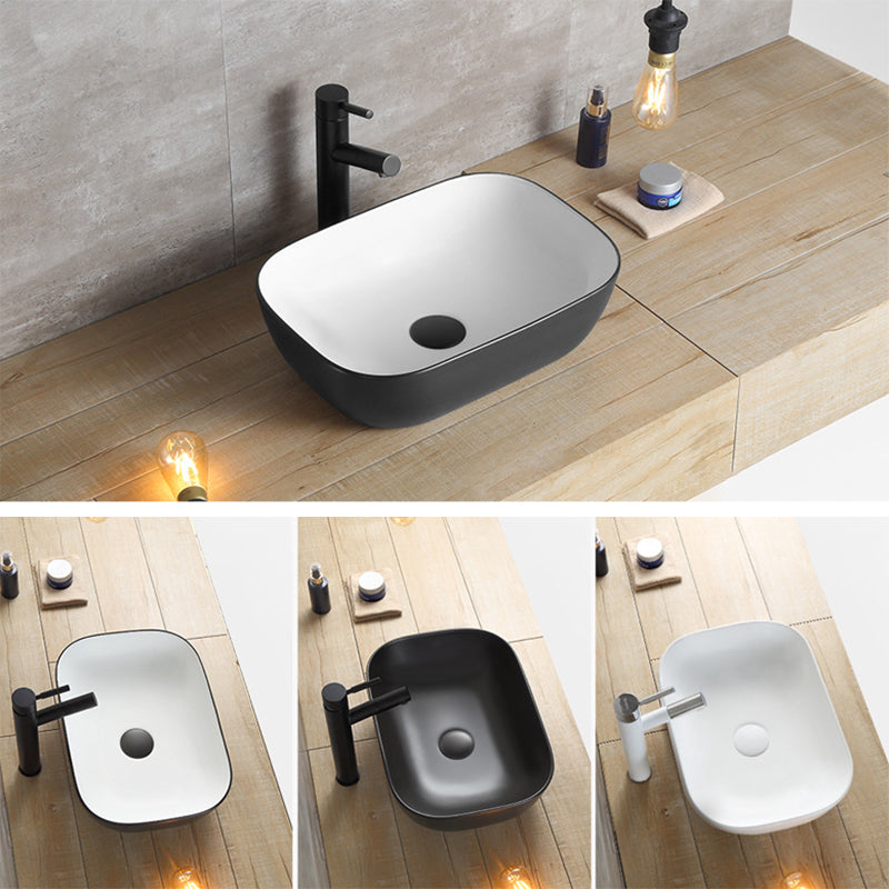 Modern Bathroom Sink Porcelain Rectangular with Pop-Up Drain and Faucet Wash Stand Clearhalo 'Bathroom Remodel & Bathroom Fixtures' 'Bathroom Sinks & Faucet Components' 'Bathroom Sinks' 'bathroom_sink' 'Home Improvement' 'home_improvement' 'home_improvement_bathroom_sink' 6272738