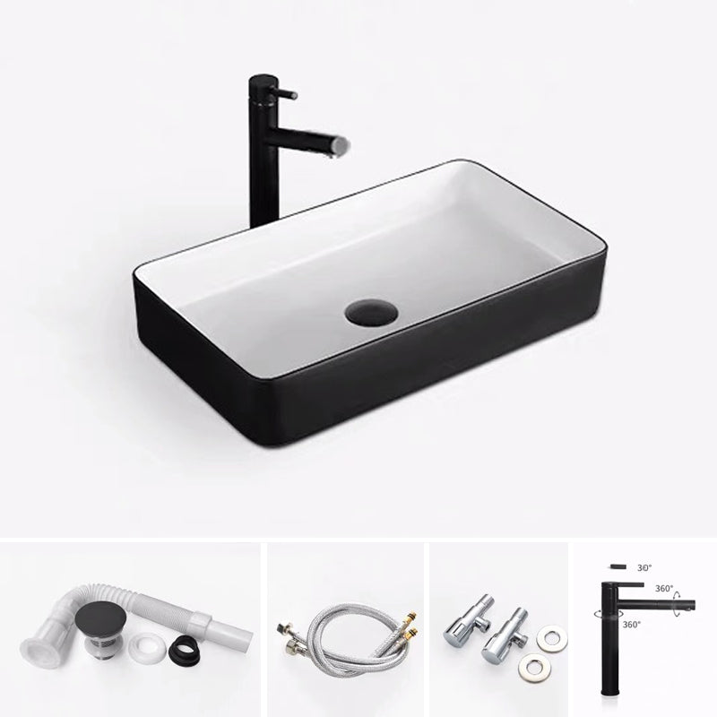 Modern Bathroom Sink Porcelain Rectangular with Pop-Up Drain and Faucet Wash Stand 24"L x 14"W x 4"H White/ Black Sink with Faucet Clearhalo 'Bathroom Remodel & Bathroom Fixtures' 'Bathroom Sinks & Faucet Components' 'Bathroom Sinks' 'bathroom_sink' 'Home Improvement' 'home_improvement' 'home_improvement_bathroom_sink' 6272742