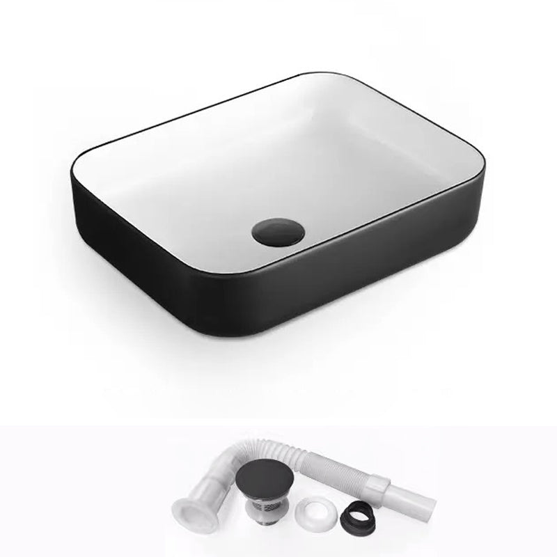 Modern Bathroom Sink Porcelain Rectangular with Pop-Up Drain and Faucet Wash Stand 20"L x 15"W x 6"H White Black Sink Clearhalo 'Bathroom Remodel & Bathroom Fixtures' 'Bathroom Sinks & Faucet Components' 'Bathroom Sinks' 'bathroom_sink' 'Home Improvement' 'home_improvement' 'home_improvement_bathroom_sink' 6272746