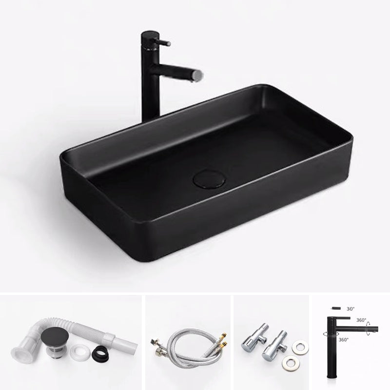 Modern Bathroom Sink Porcelain Rectangular with Pop-Up Drain and Faucet Wash Stand 24"L x 14"W x 4"H Black Sink with Faucet Clearhalo 'Bathroom Remodel & Bathroom Fixtures' 'Bathroom Sinks & Faucet Components' 'Bathroom Sinks' 'bathroom_sink' 'Home Improvement' 'home_improvement' 'home_improvement_bathroom_sink' 6272749
