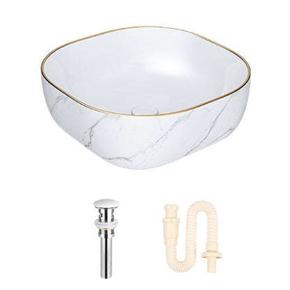 Modern Bathroom Sink Porcelain Pop-Up Drain Solid Color Rectangular Vessel 16.5"L x 16.5"W x 5.7"H Sink No faucet