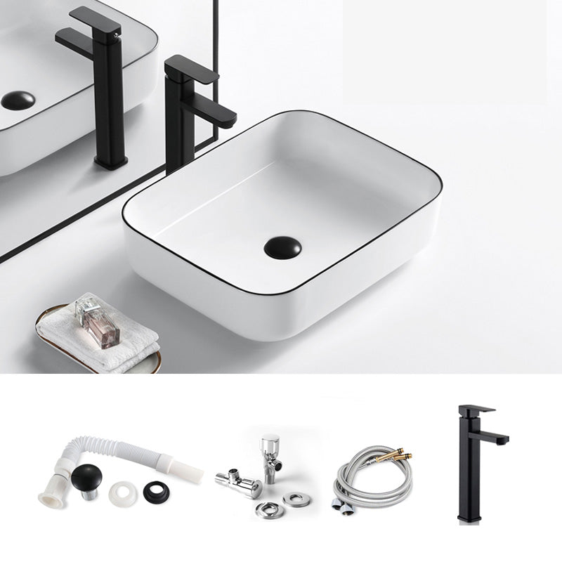 Modern Bathroom Sink Porcelain Pop-Up Drain Rectangular Vessel Sink 15.2"L x 15.2"W x 5.5"H Sink with Faucet Clearhalo 'Bathroom Remodel & Bathroom Fixtures' 'Bathroom Sinks & Faucet Components' 'Bathroom Sinks' 'bathroom_sink' 'Home Improvement' 'home_improvement' 'home_improvement_bathroom_sink' 6272781