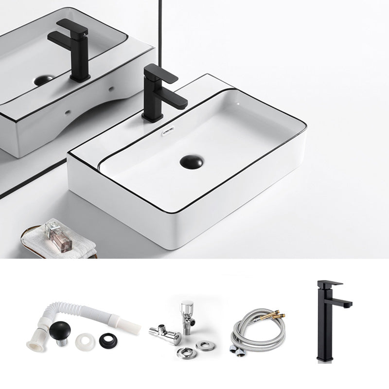 Modern Bathroom Sink Porcelain Pop-Up Drain Rectangular Vessel Sink 20"L x 17"W x 5"H Sink with Faucet Clearhalo 'Bathroom Remodel & Bathroom Fixtures' 'Bathroom Sinks & Faucet Components' 'Bathroom Sinks' 'bathroom_sink' 'Home Improvement' 'home_improvement' 'home_improvement_bathroom_sink' 6272785
