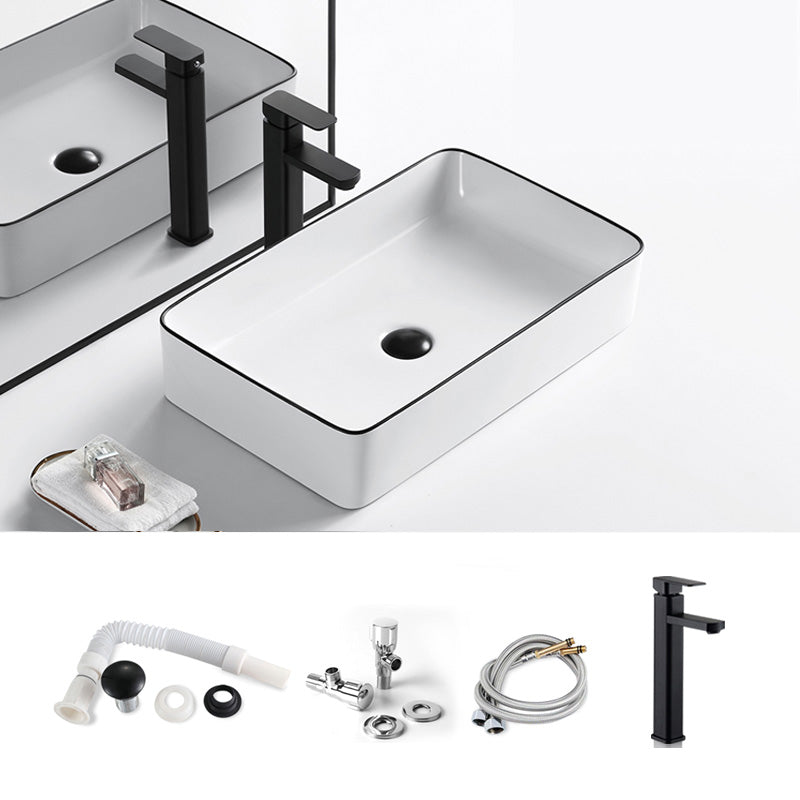 Modern Bathroom Sink Porcelain Pop-Up Drain Rectangular Vessel Sink 21"L x 15"W x 6"H Sink with Faucet Clearhalo 'Bathroom Remodel & Bathroom Fixtures' 'Bathroom Sinks & Faucet Components' 'Bathroom Sinks' 'bathroom_sink' 'Home Improvement' 'home_improvement' 'home_improvement_bathroom_sink' 6272789