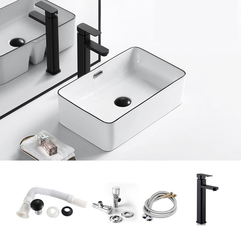 Modern Bathroom Sink Porcelain Pop-Up Drain Rectangular Vessel Sink 19"L x 12"W x 6"H Sink with Faucet Clearhalo 'Bathroom Remodel & Bathroom Fixtures' 'Bathroom Sinks & Faucet Components' 'Bathroom Sinks' 'bathroom_sink' 'Home Improvement' 'home_improvement' 'home_improvement_bathroom_sink' 6272800