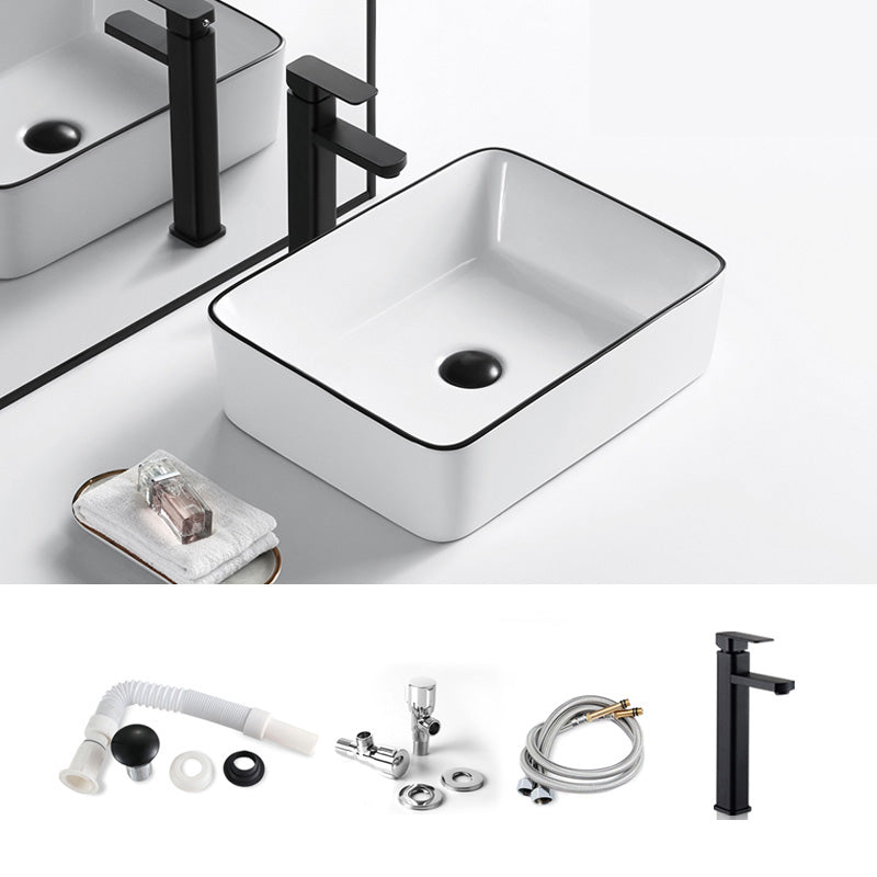 Modern Bathroom Sink Porcelain Pop-Up Drain Rectangular Vessel Sink 16.1"L x 11.8"W x 5.1"H Sink with Faucet Clearhalo 'Bathroom Remodel & Bathroom Fixtures' 'Bathroom Sinks & Faucet Components' 'Bathroom Sinks' 'bathroom_sink' 'Home Improvement' 'home_improvement' 'home_improvement_bathroom_sink' 6272801