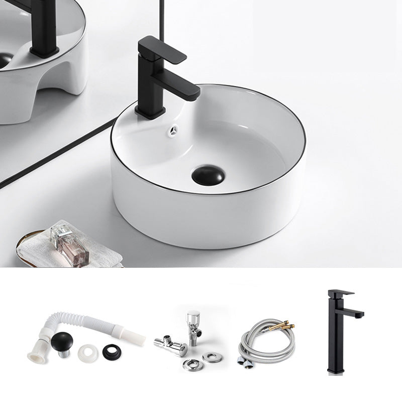Modern Bathroom Sink Porcelain Pop-Up Drain Rectangular Vessel Sink 15.7"L x 15.7"W x 5.5"H Sink with Faucet Clearhalo 'Bathroom Remodel & Bathroom Fixtures' 'Bathroom Sinks & Faucet Components' 'Bathroom Sinks' 'bathroom_sink' 'Home Improvement' 'home_improvement' 'home_improvement_bathroom_sink' 6272802