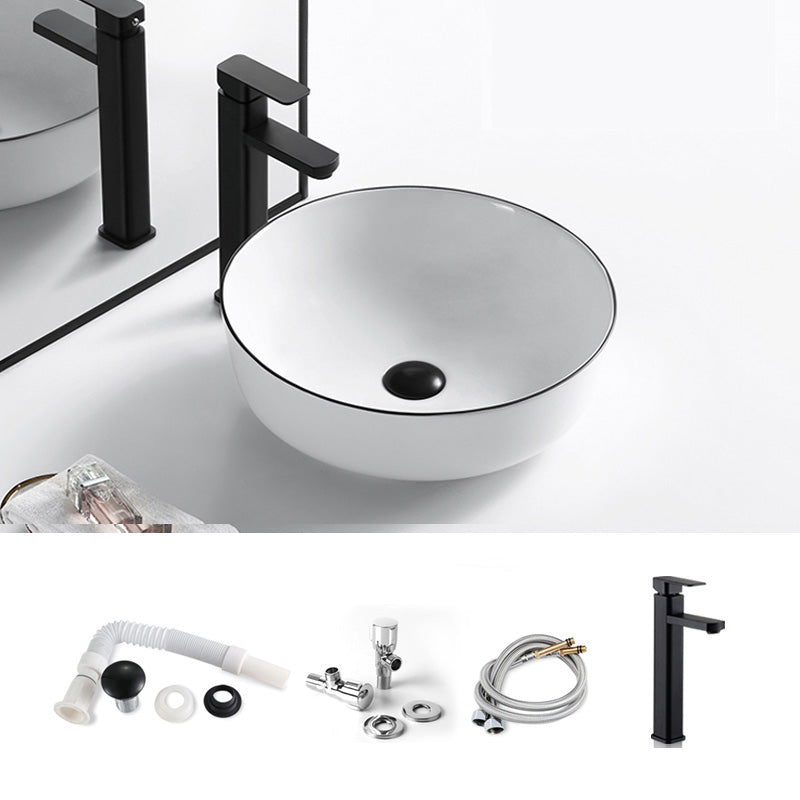 Modern Bathroom Sink Porcelain Pop-Up Drain Rectangular Vessel Sink 16.3"L x 16.3"W x 5.1"H Sink with Faucet Clearhalo 'Bathroom Remodel & Bathroom Fixtures' 'Bathroom Sinks & Faucet Components' 'Bathroom Sinks' 'bathroom_sink' 'Home Improvement' 'home_improvement' 'home_improvement_bathroom_sink' 6272804