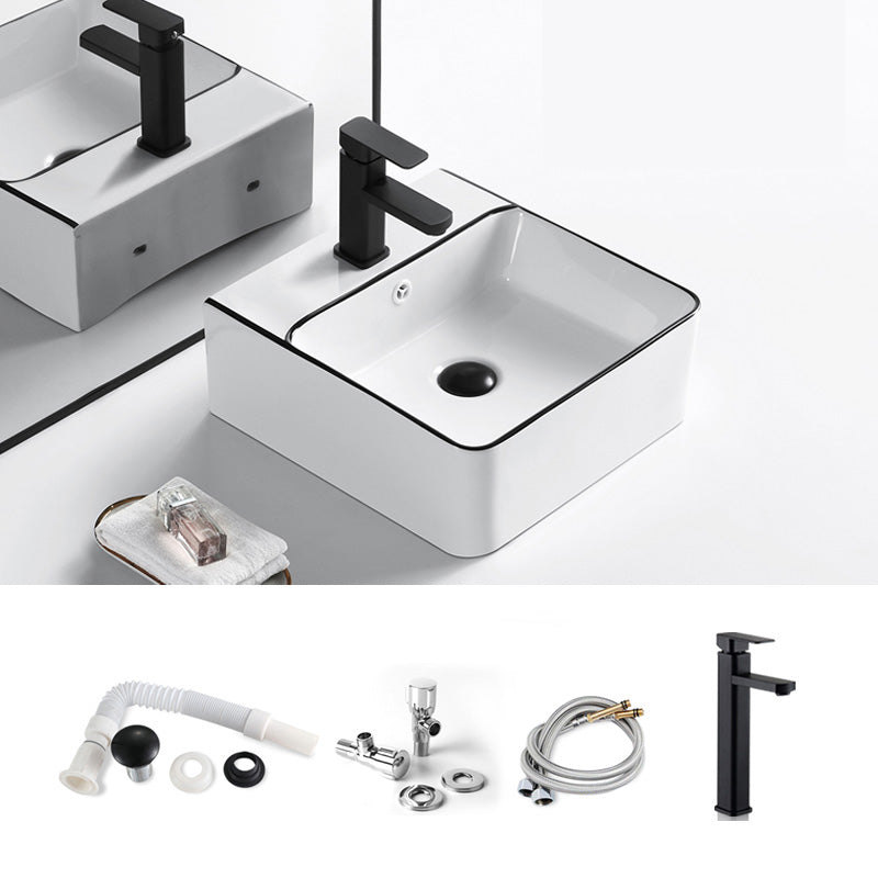 Modern Bathroom Sink Porcelain Pop-Up Drain Rectangular Vessel Sink 18.3"L x 16.7"W x 6.1"H Sink with Faucet Clearhalo 'Bathroom Remodel & Bathroom Fixtures' 'Bathroom Sinks & Faucet Components' 'Bathroom Sinks' 'bathroom_sink' 'Home Improvement' 'home_improvement' 'home_improvement_bathroom_sink' 6272805