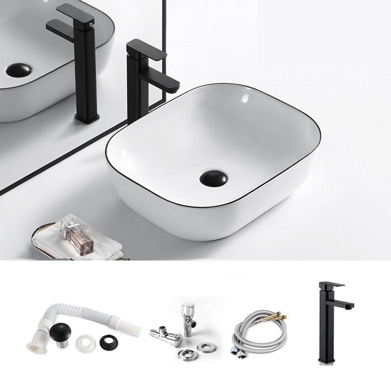 Modern Bathroom Sink Porcelain Pop-Up Drain Rectangular Vessel Sink 18.1"L x 12.6"W x 5.3"H Sink with Faucet Clearhalo 'Bathroom Remodel & Bathroom Fixtures' 'Bathroom Sinks & Faucet Components' 'Bathroom Sinks' 'bathroom_sink' 'Home Improvement' 'home_improvement' 'home_improvement_bathroom_sink' 6272806