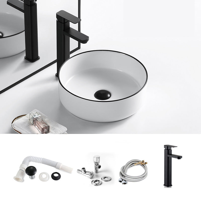 Modern Bathroom Sink Porcelain Pop-Up Drain Rectangular Vessel Sink 14"L x 14"W x 4.9"H Sink with Faucet Clearhalo 'Bathroom Remodel & Bathroom Fixtures' 'Bathroom Sinks & Faucet Components' 'Bathroom Sinks' 'bathroom_sink' 'Home Improvement' 'home_improvement' 'home_improvement_bathroom_sink' 6272807