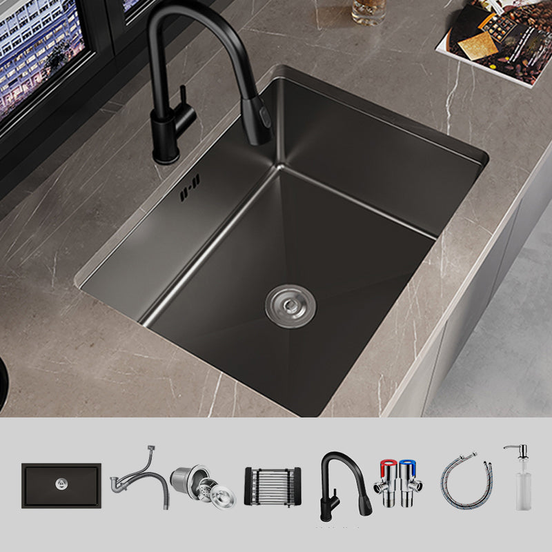 Contemporary Sink Set Stainless Steel Friction Resistant Sink Set for Kitchen Sink with Faucet Pull Out Faucet Clearhalo 'Home Improvement' 'home_improvement' 'home_improvement_kitchen_sinks' 'Kitchen Remodel & Kitchen Fixtures' 'Kitchen Sinks & Faucet Components' 'Kitchen Sinks' 'kitchen_sinks' 6272869