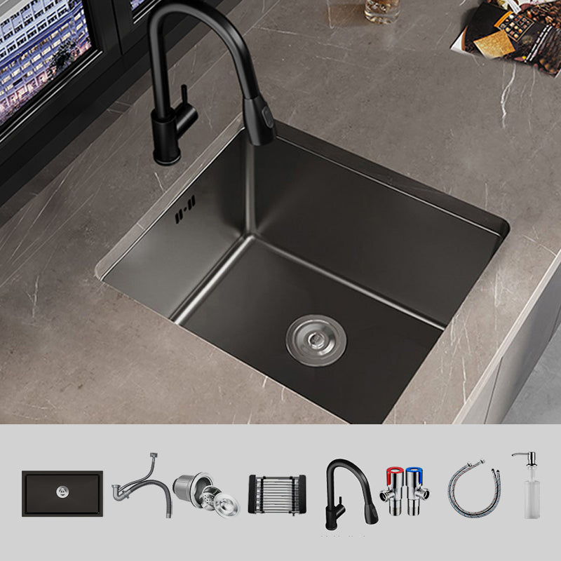 Contemporary Sink Set Stainless Steel Friction Resistant Sink Set for Kitchen Sink with Faucet Pull Out Faucet Clearhalo 'Home Improvement' 'home_improvement' 'home_improvement_kitchen_sinks' 'Kitchen Remodel & Kitchen Fixtures' 'Kitchen Sinks & Faucet Components' 'Kitchen Sinks' 'kitchen_sinks' 6272871