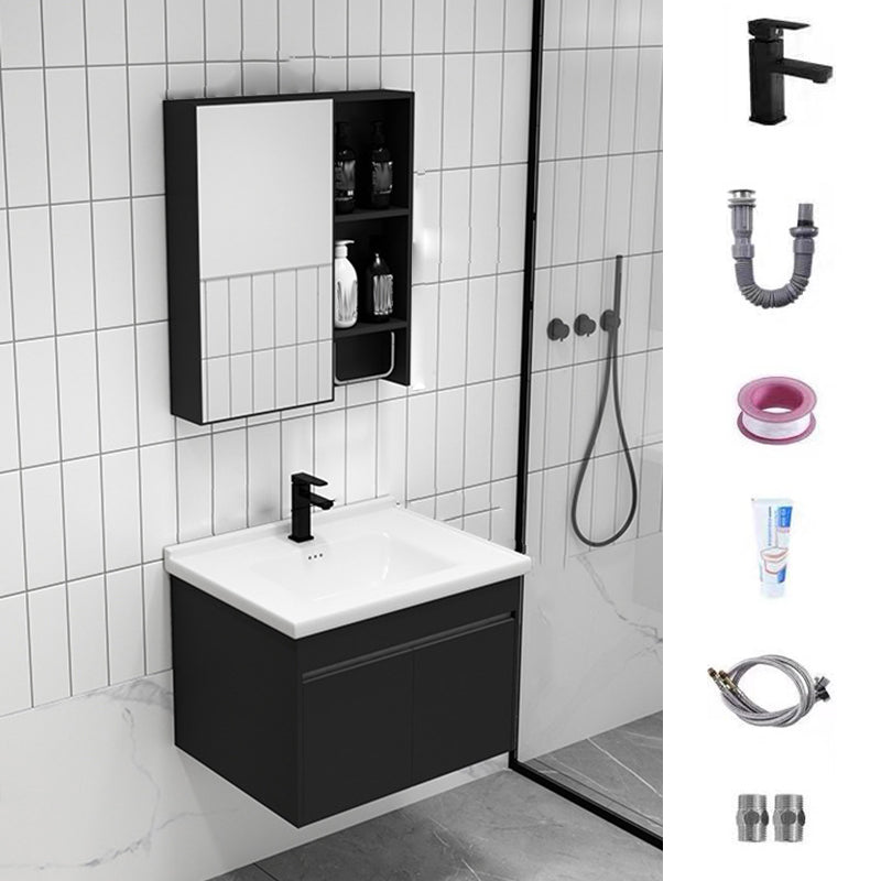 Contemporary Black Bath Vanity Metal Open Console with Sink Set Vanity & Faucet & Mirror Cabinet 24"L x 16"W x 18"H Clearhalo 'Bathroom Remodel & Bathroom Fixtures' 'Bathroom Vanities' 'bathroom_vanities' 'Home Improvement' 'home_improvement' 'home_improvement_bathroom_vanities' 6273171