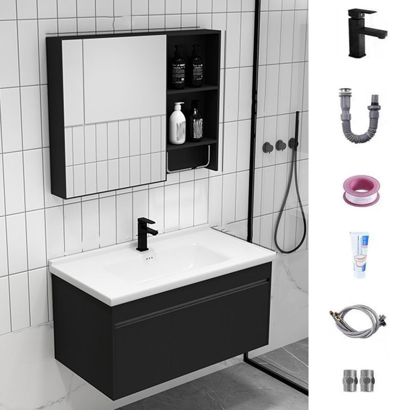 Contemporary Black Bath Vanity Metal Open Console with Sink Set Vanity & Faucet & Mirror Cabinet Clearhalo 'Bathroom Remodel & Bathroom Fixtures' 'Bathroom Vanities' 'bathroom_vanities' 'Home Improvement' 'home_improvement' 'home_improvement_bathroom_vanities' 6273174