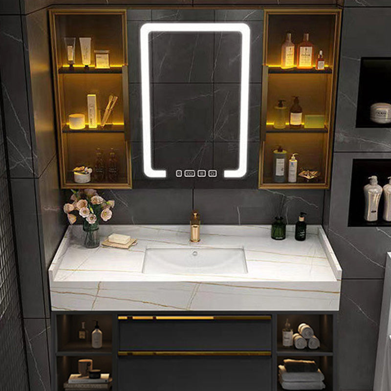 Glam Bathroom Sink Vanity Quartz with Mirror and Faucet Wall-Mounted Vanity Sink Clearhalo 'Bathroom Remodel & Bathroom Fixtures' 'Bathroom Vanities' 'bathroom_vanities' 'Home Improvement' 'home_improvement' 'home_improvement_bathroom_vanities' 6273191