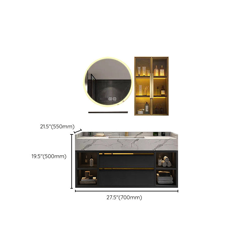 Glam Bathroom Sink Vanity Quartz with Mirror and Faucet Wall-Mounted Vanity Sink Clearhalo 'Bathroom Remodel & Bathroom Fixtures' 'Bathroom Vanities' 'bathroom_vanities' 'Home Improvement' 'home_improvement' 'home_improvement_bathroom_vanities' 6273199