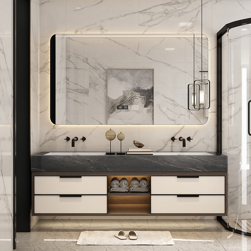 Modern Bathroom Sink Vanity Limestone Faucet and Mirror Open Console with Sink Set Vanity & Faucet & Mirrors Clearhalo 'Bathroom Remodel & Bathroom Fixtures' 'Bathroom Vanities' 'bathroom_vanities' 'Home Improvement' 'home_improvement' 'home_improvement_bathroom_vanities' 6273236