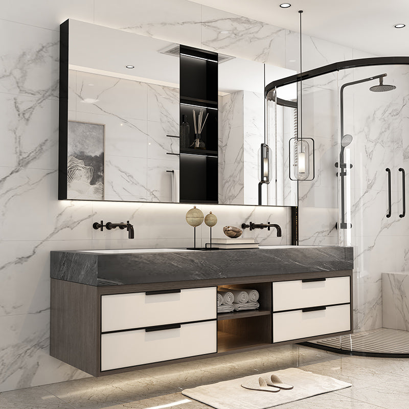 Modern Bathroom Sink Vanity Limestone Faucet and Mirror Open Console with Sink Set Vanity & Faucet & Mirror Cabinet Clearhalo 'Bathroom Remodel & Bathroom Fixtures' 'Bathroom Vanities' 'bathroom_vanities' 'Home Improvement' 'home_improvement' 'home_improvement_bathroom_vanities' 6273240