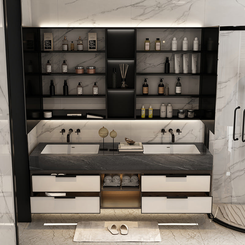 Modern Bathroom Sink Vanity Limestone Faucet and Mirror Open Console with Sink Set Clearhalo 'Bathroom Remodel & Bathroom Fixtures' 'Bathroom Vanities' 'bathroom_vanities' 'Home Improvement' 'home_improvement' 'home_improvement_bathroom_vanities' 6273241