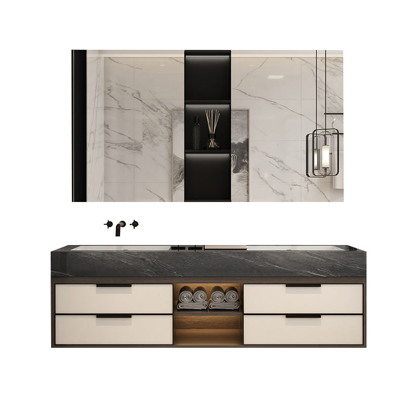 Modern Bathroom Sink Vanity Limestone Faucet and Mirror Open Console with Sink Set Clearhalo 'Bathroom Remodel & Bathroom Fixtures' 'Bathroom Vanities' 'bathroom_vanities' 'Home Improvement' 'home_improvement' 'home_improvement_bathroom_vanities' 6273251
