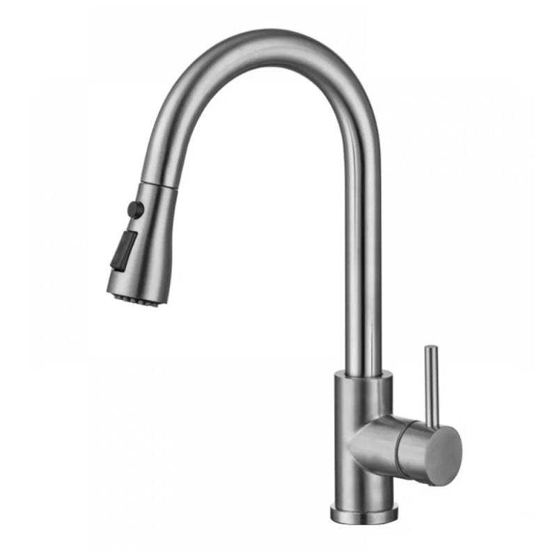 Modern Style Retractable Vessel Faucet Single Handle Stainless Steel Vessel Faucet Silver Clearhalo 'Bathroom Remodel & Bathroom Fixtures' 'Bathroom Sink Faucets' 'Bathroom Sinks & Faucet Components' 'bathroom_sink_faucets' 'Home Improvement' 'home_improvement' 'home_improvement_bathroom_sink_faucets' 6284744