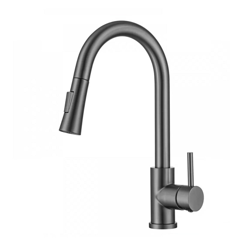 Modern Style Retractable Vessel Faucet Single Handle Stainless Steel Vessel Faucet Silver Gray Clearhalo 'Bathroom Remodel & Bathroom Fixtures' 'Bathroom Sink Faucets' 'Bathroom Sinks & Faucet Components' 'bathroom_sink_faucets' 'Home Improvement' 'home_improvement' 'home_improvement_bathroom_sink_faucets' 6284752