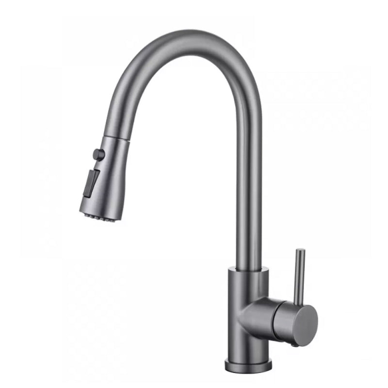 Modern Style Retractable Vessel Faucet Single Handle Stainless Steel Vessel Faucet Light Gray-Black Clearhalo 'Bathroom Remodel & Bathroom Fixtures' 'Bathroom Sink Faucets' 'Bathroom Sinks & Faucet Components' 'bathroom_sink_faucets' 'Home Improvement' 'home_improvement' 'home_improvement_bathroom_sink_faucets' 6284754
