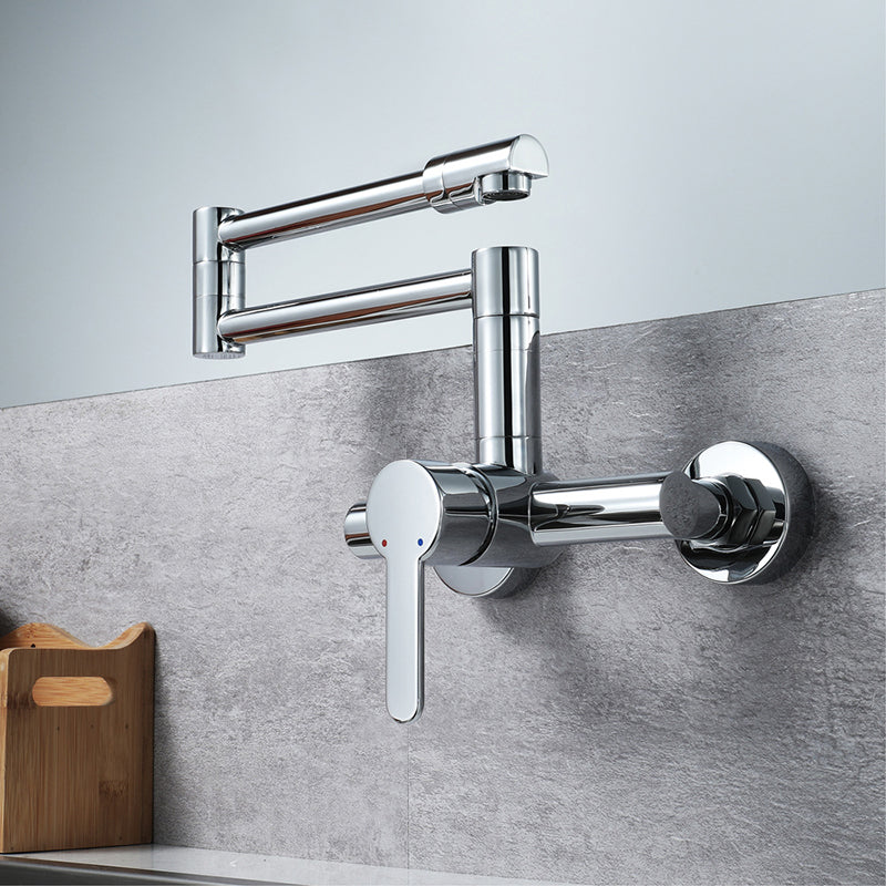 Modern Wall Mounted Pot Filler Faucet in Chrome Kitchen Faucet with Single Level Clearhalo 'Home Improvement' 'home_improvement' 'home_improvement_kitchen_faucets' 'Kitchen Faucets' 'Kitchen Remodel & Kitchen Fixtures' 'Kitchen Sinks & Faucet Components' 'kitchen_faucets' 6284758