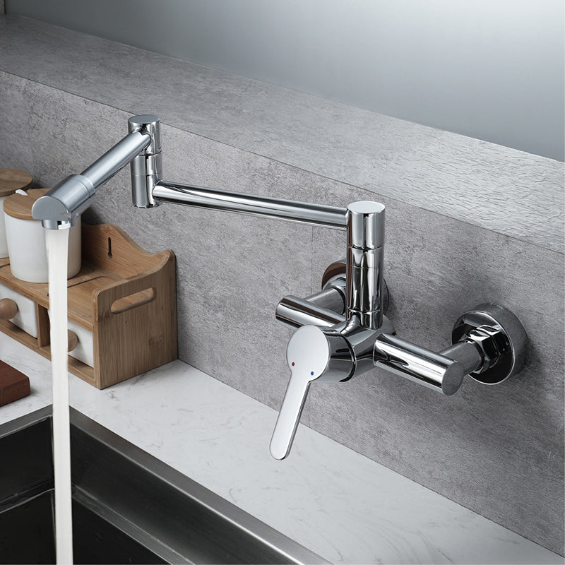 Modern Wall Mounted Pot Filler Faucet in Chrome Kitchen Faucet with Single Level Clearhalo 'Home Improvement' 'home_improvement' 'home_improvement_kitchen_faucets' 'Kitchen Faucets' 'Kitchen Remodel & Kitchen Fixtures' 'Kitchen Sinks & Faucet Components' 'kitchen_faucets' 6284759