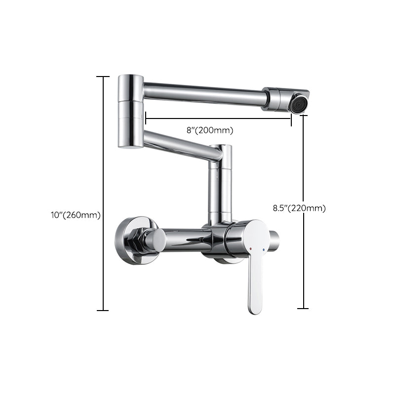 Modern Wall Mounted Pot Filler Faucet in Chrome Kitchen Faucet with Single Level Clearhalo 'Home Improvement' 'home_improvement' 'home_improvement_kitchen_faucets' 'Kitchen Faucets' 'Kitchen Remodel & Kitchen Fixtures' 'Kitchen Sinks & Faucet Components' 'kitchen_faucets' 6284767