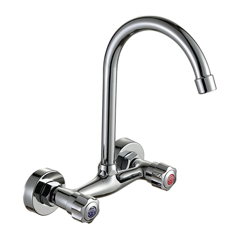 Brass Modern Kitchen Faucet No Sensor 2-Handle Faucet in Nickel 10" Clearhalo 'Home Improvement' 'home_improvement' 'home_improvement_kitchen_faucets' 'Kitchen Faucets' 'Kitchen Remodel & Kitchen Fixtures' 'Kitchen Sinks & Faucet Components' 'kitchen_faucets' 6284769