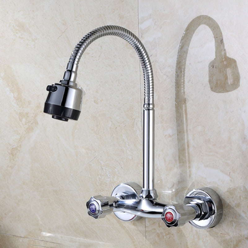 Brass Modern Kitchen Faucet No Sensor 2-Handle Faucet in Nickel Clearhalo 'Home Improvement' 'home_improvement' 'home_improvement_kitchen_faucets' 'Kitchen Faucets' 'Kitchen Remodel & Kitchen Fixtures' 'Kitchen Sinks & Faucet Components' 'kitchen_faucets' 6284771