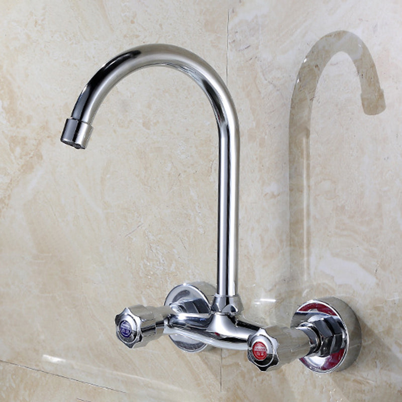 Brass Modern Kitchen Faucet No Sensor 2-Handle Faucet in Nickel Clearhalo 'Home Improvement' 'home_improvement' 'home_improvement_kitchen_faucets' 'Kitchen Faucets' 'Kitchen Remodel & Kitchen Fixtures' 'Kitchen Sinks & Faucet Components' 'kitchen_faucets' 6284772