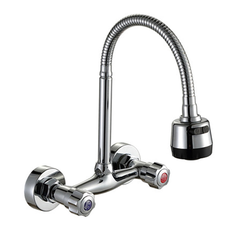 Brass Modern Kitchen Faucet No Sensor 2-Handle Faucet in Nickel 13“ Clearhalo 'Home Improvement' 'home_improvement' 'home_improvement_kitchen_faucets' 'Kitchen Faucets' 'Kitchen Remodel & Kitchen Fixtures' 'Kitchen Sinks & Faucet Components' 'kitchen_faucets' 6284773