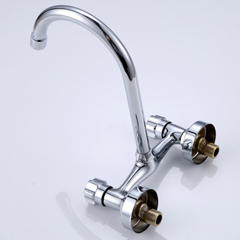 Brass Modern Kitchen Faucet No Sensor 2-Handle Faucet in Nickel Clearhalo 'Home Improvement' 'home_improvement' 'home_improvement_kitchen_faucets' 'Kitchen Faucets' 'Kitchen Remodel & Kitchen Fixtures' 'Kitchen Sinks & Faucet Components' 'kitchen_faucets' 6284775