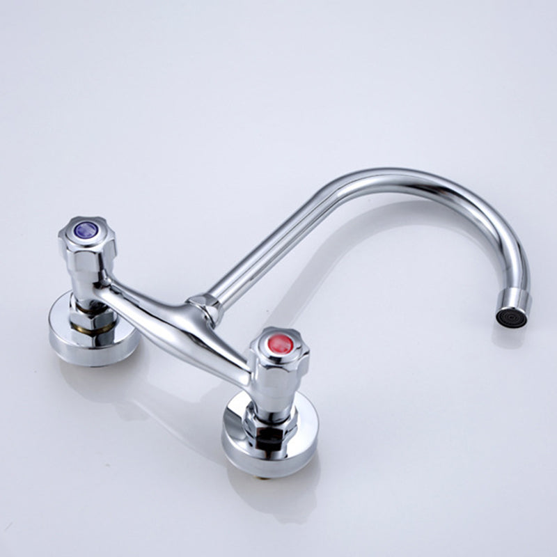 Brass Modern Kitchen Faucet No Sensor 2-Handle Faucet in Nickel Clearhalo 'Home Improvement' 'home_improvement' 'home_improvement_kitchen_faucets' 'Kitchen Faucets' 'Kitchen Remodel & Kitchen Fixtures' 'Kitchen Sinks & Faucet Components' 'kitchen_faucets' 6284777