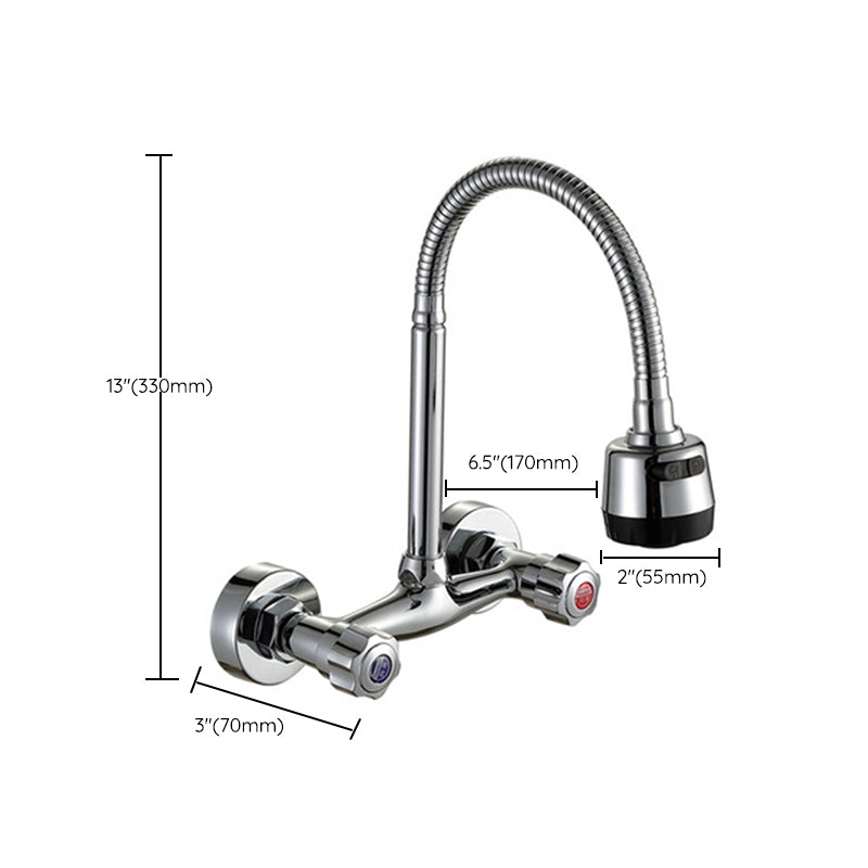 Brass Modern Kitchen Faucet No Sensor 2-Handle Faucet in Nickel Clearhalo 'Home Improvement' 'home_improvement' 'home_improvement_kitchen_faucets' 'Kitchen Faucets' 'Kitchen Remodel & Kitchen Fixtures' 'Kitchen Sinks & Faucet Components' 'kitchen_faucets' 6284780