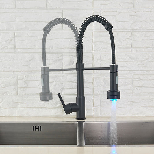 Brass Spring Spout Kitchen Faucet with Single Handle Kitchen Faucet with LED Lighting Clearhalo 'Home Improvement' 'home_improvement' 'home_improvement_kitchen_faucets' 'Kitchen Faucets' 'Kitchen Remodel & Kitchen Fixtures' 'Kitchen Sinks & Faucet Components' 'kitchen_faucets' 6284782