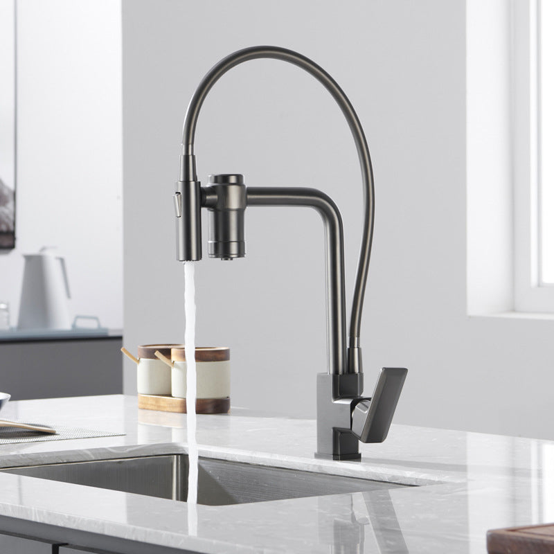 Single Handle Kitchen Faucet with Supply Lines Kitchen Sink Faucet with Pull down Sprayer Grey Clearhalo 'Home Improvement' 'home_improvement' 'home_improvement_kitchen_faucets' 'Kitchen Faucets' 'Kitchen Remodel & Kitchen Fixtures' 'Kitchen Sinks & Faucet Components' 'kitchen_faucets' 6284825