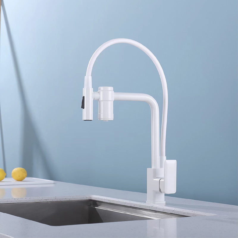 Single Handle Kitchen Faucet with Supply Lines Kitchen Sink Faucet with Pull down Sprayer White Clearhalo 'Home Improvement' 'home_improvement' 'home_improvement_kitchen_faucets' 'Kitchen Faucets' 'Kitchen Remodel & Kitchen Fixtures' 'Kitchen Sinks & Faucet Components' 'kitchen_faucets' 6284827