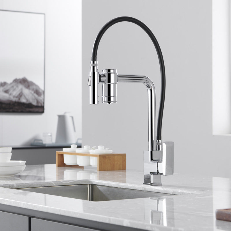 Single Handle Kitchen Faucet with Supply Lines Kitchen Sink Faucet with Pull down Sprayer Silver Clearhalo 'Home Improvement' 'home_improvement' 'home_improvement_kitchen_faucets' 'Kitchen Faucets' 'Kitchen Remodel & Kitchen Fixtures' 'Kitchen Sinks & Faucet Components' 'kitchen_faucets' 6284829