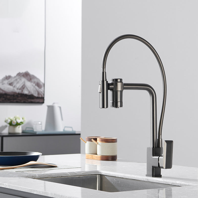 Single Handle Kitchen Faucet with Supply Lines Kitchen Sink Faucet with Pull down Sprayer Clearhalo 'Home Improvement' 'home_improvement' 'home_improvement_kitchen_faucets' 'Kitchen Faucets' 'Kitchen Remodel & Kitchen Fixtures' 'Kitchen Sinks & Faucet Components' 'kitchen_faucets' 6284842